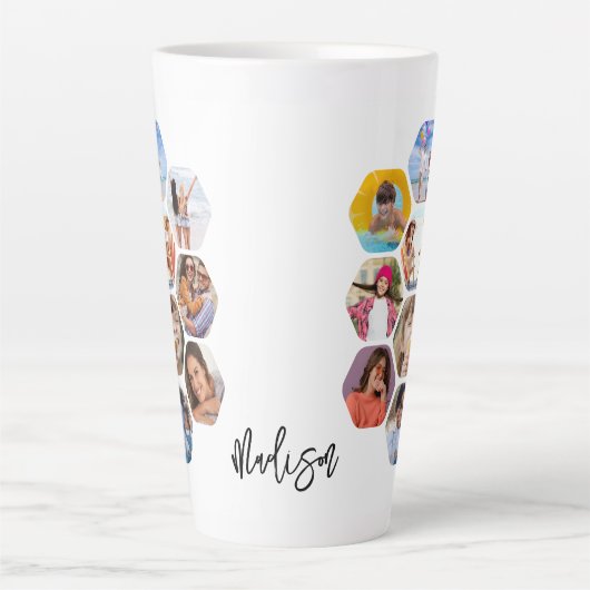 Multi Photo Collage Simple Moderne Personalized Latte Mok (Voorkant)