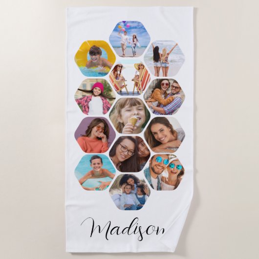 Multi Photo Collage Simple Moderne Personalized Strandlaken (Voorkant)