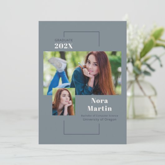 Multi Photo College Graduy Blue Aankondiging (Staand voorkant)