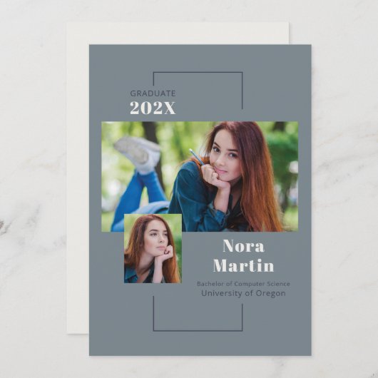Multi Photo College Graduy Blue Aankondiging (Voorkant / Achterkant)