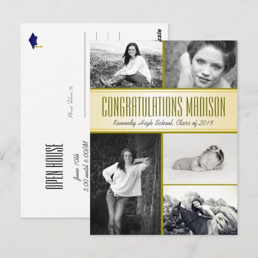 Multi-Photo Daughters Afstuderen Open House Briefkaart (Voorkant / Achterkant)