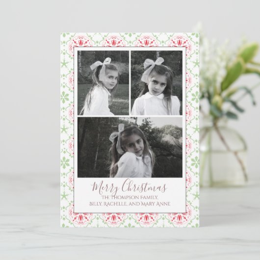 Multi Photo Elegant Nordic Snowflake Classic Feestdagenkaart (Staand voorkant)