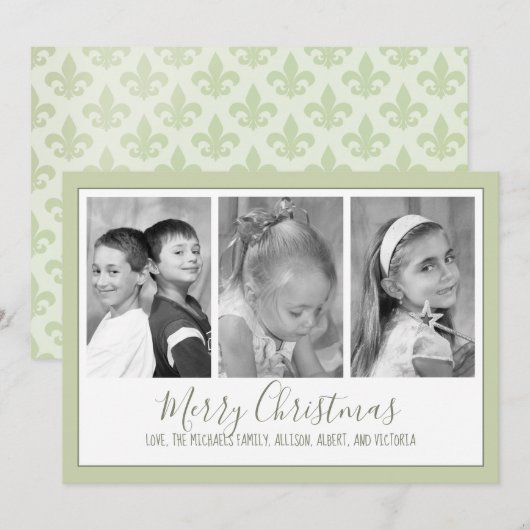 Multi-Photo Fleur De Lis-kerstfotokaart Feestdagenkaart (Voorkant / Achterkant)