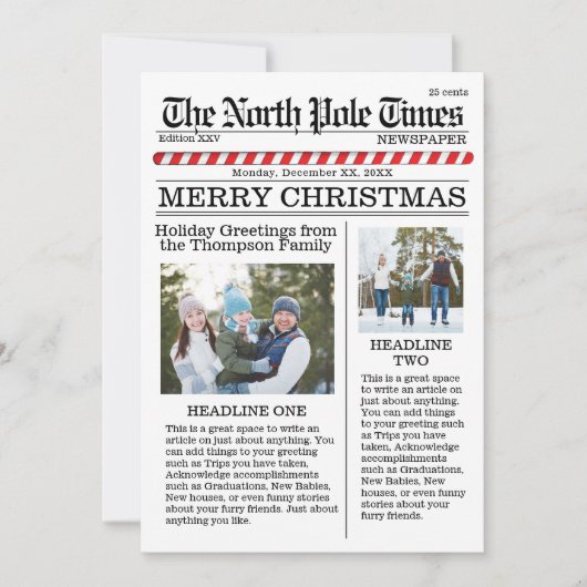 Multi Photo Funny Merry Kerstmis North Pole News Feestdagenkaart (Voorkant)