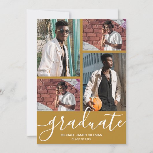 Multi Photo Gold-Afstuderen Aankondiging (Voorkant)