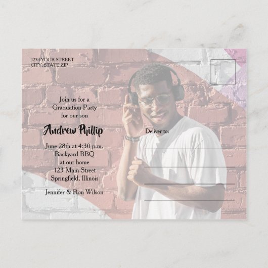 Multi Photo Gold Graduation Party Uitnodiging (Achterkant)