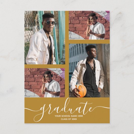Multi Photo Gold Graduation Party Uitnodiging (Voorkant)