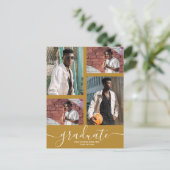 Multi Photo Gold Graduation Party Uitnodiging (Staand voorkant)