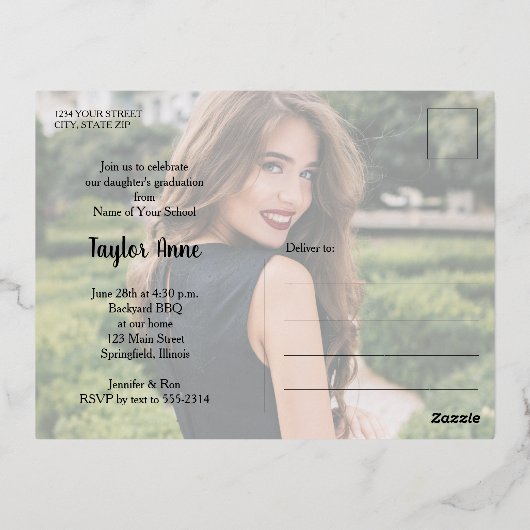 Multi Photo Graduation Party Folie Uitnodiging Briefkaart (Achterkant)