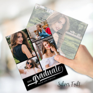Multi Photo Graduation Party Folie Uitnodiging Briefkaart