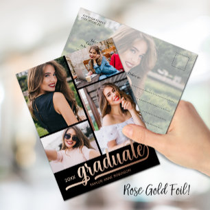 Multi Photo Graduation Party Folie Uitnodiging Briefkaart