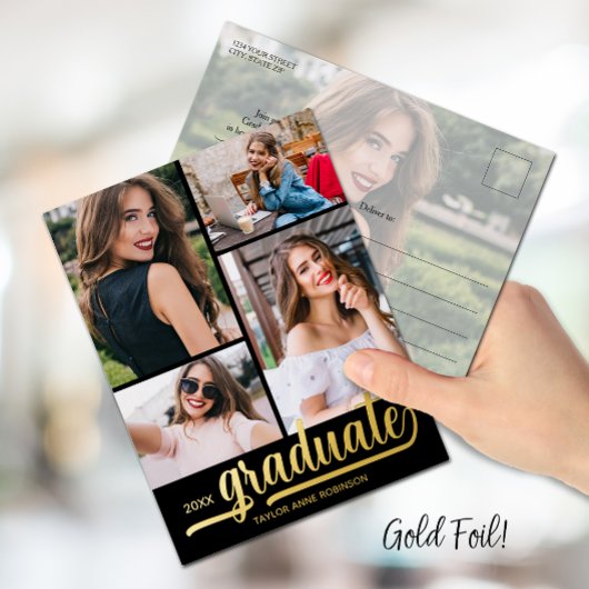 Multi Photo Graduation Party Folie Uitnodiging Briefkaart