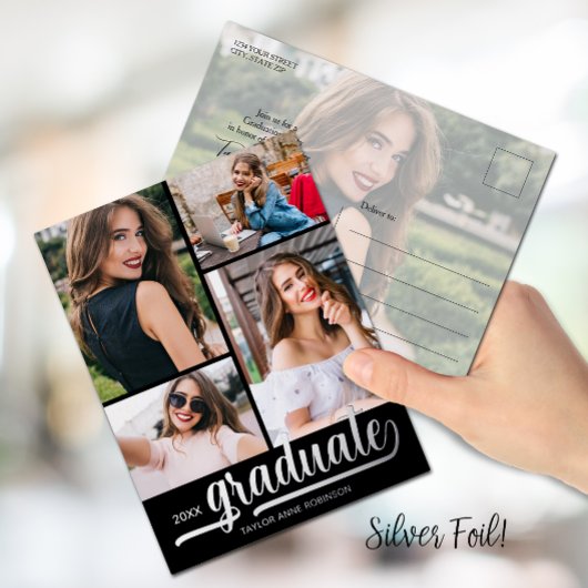 Multi Photo Graduation Party Folie Uitnodiging Briefkaart