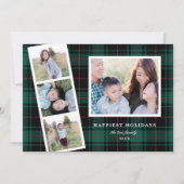 Multi-Photo Green Black Tartan Pset Holiday Card Feestdagenkaart (Voorkant)