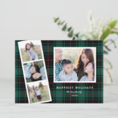 Multi-Photo Green Black Tartan Pset Holiday Card Feestdagenkaart (Staand voorkant)