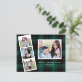 Multi-Photo Green Black Tartan Pset Holiday Card Feestdagenkaart (Staand voorkant)