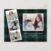 Multi-Photo Green Black Tartan Pset Holiday Card Feestdagenkaart (Voorkant)
