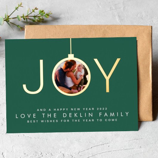 Multi Photo Green Leaf Merry KerstGold JOY Folie Feestdagenkaart