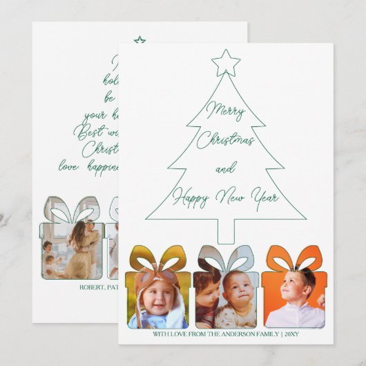 Multi Photo Green Unique Modern Merry Christmas Feestdagenkaart (Voorkant / Achterkant)