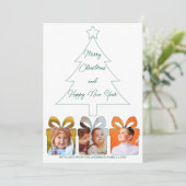 Multi Photo Green Unique Modern Merry Christmas Feestdagenkaart (Staand voorkant)