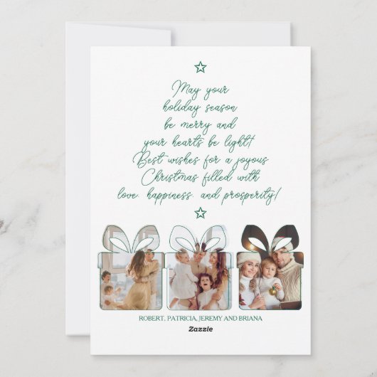 Multi Photo Green Unique Modern Merry Christmas Feestdagenkaart (Achterkant)