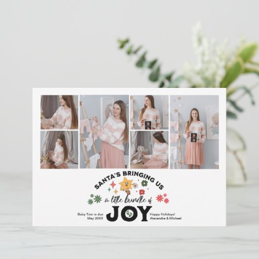 Multi Photo Groovy Kerst Zwangerschap Aankondiging (Staand voorkant)