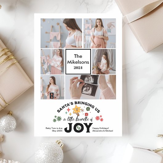 Multi Photo Groovy Kerst Zwangerschap Aankondiging