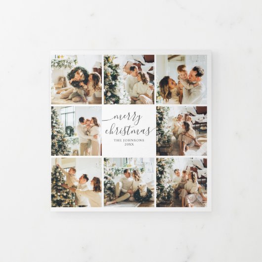 Multi Photo Kalligrafie Vrolijk Kerstwit Drieluik Wenskaart (Cover)