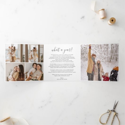 Multi Photo Kalligrafie Vrolijk Kerstwit Drieluik Wenskaart (Binnen)