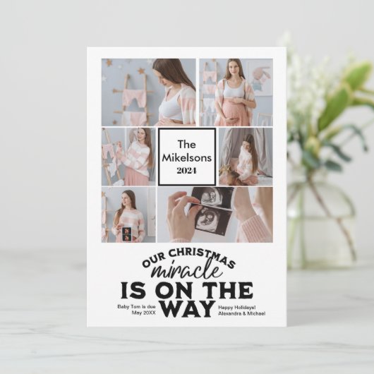 Multi Photo Kerstmis Zwangerschapsaankondiging Feestdagenkaart (Staand voorkant)