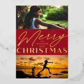 Multi Photo Merry kerstFolie Holiday Kaart (Voorkant)