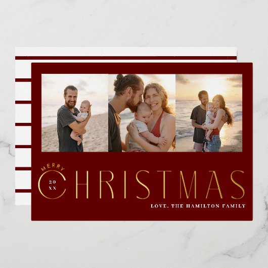Multi-Photo Merry Kerstkaart Folie Feestdagenkaart (Voorkant / Achterkant)