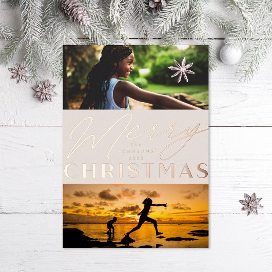 Multi Photo Merry Kerstmis Folie Feestdagenkaart