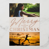 Multi Photo Merry Kerstmis Folie Feestdagenkaart (Voorkant)