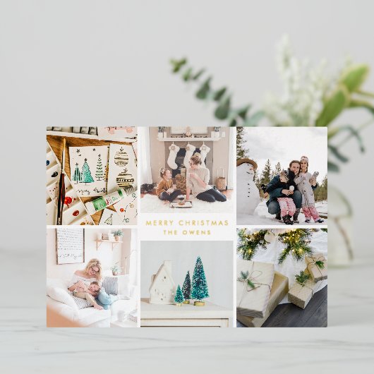 Multi Photo  Merry Kerstmis Folie Feestdagenkaart (Staand Voorkant)
