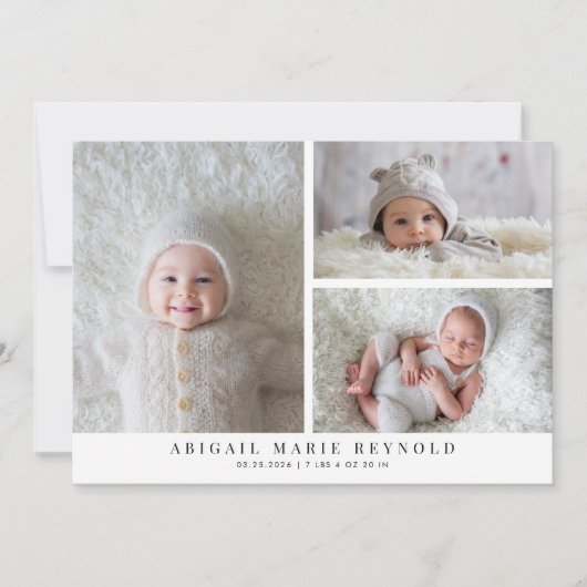 Multi Photo Minimalist Aankondiging van Geboorte (Voorkant)