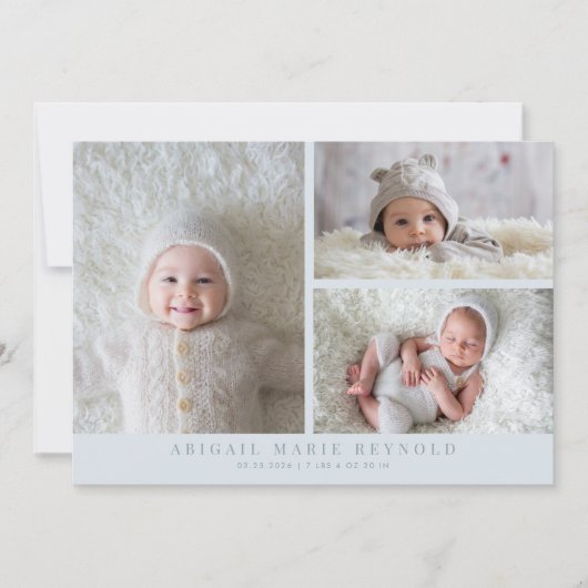 Multi Photo Minimalist Blue Birth Aankondiging (Voorkant)