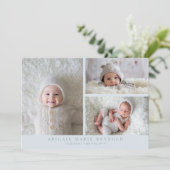 Multi Photo Minimalist Blue Birth Aankondiging (Staand voorkant)