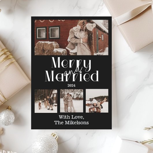 Multi Photo Minimalist Vrolijk en getrouwd Feestdagenkaart