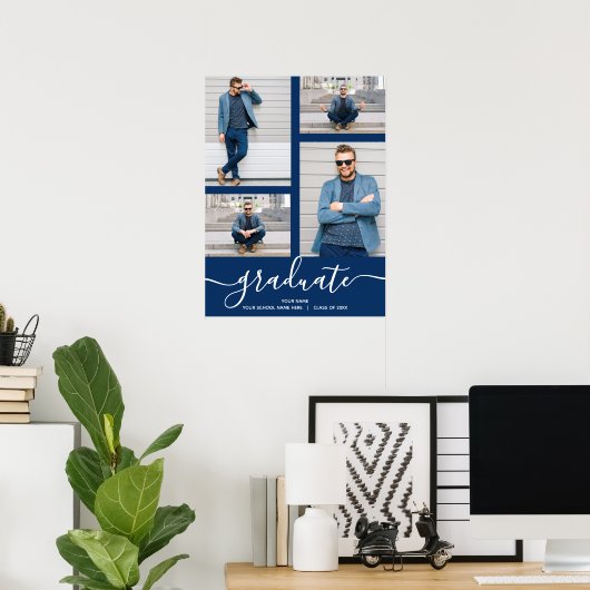 Multi Photo Navy Blue Graduparty Poster (Thuiskantoor)