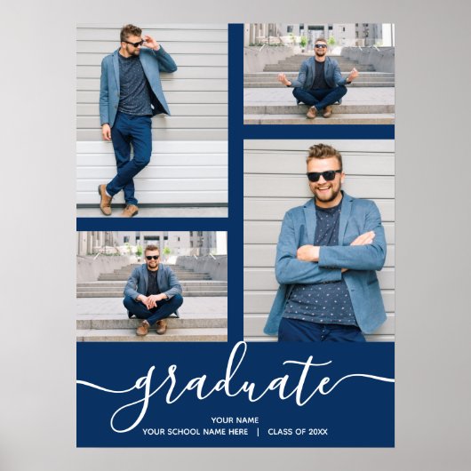 Multi Photo Navy Blue Graduparty Poster (Voorkant)