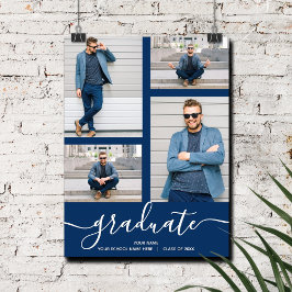 Multi Photo Navy Blue Graduparty Poster