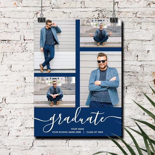 Multi Photo Navy Blue Graduparty Poster