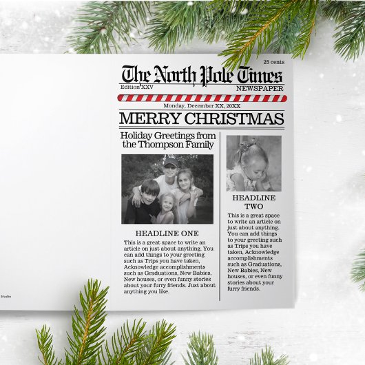 Multi Photo North Pole News Kerstmis Funny Drieluik Wenskaart