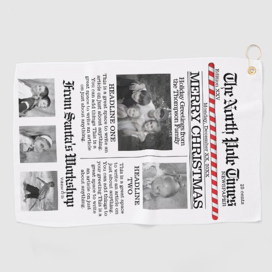 Multi Photo North Pole News Kerstmis Merry Golfhanddoek (Horizontaal)