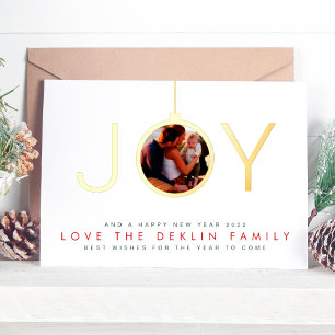 Multi Photo Ornament Merry KerstGold JOY Folie Feestdagenkaart