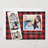 Multi-Photo Red Black Buffalo Pset Holiday Card Feestdagenkaart (Voorkant)