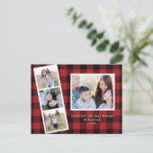 Multi-Photo Red Black Buffalo Pset Holiday Card Feestdagenkaart (Staand voorkant)