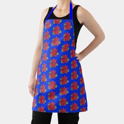 Multi-Poinsettia - Festive Apron - Blauw Schort (Insitu)