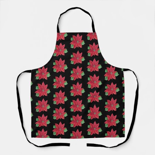 Multi-Poinsettia - Festive Apron - Zwart Schort (Voorkant)